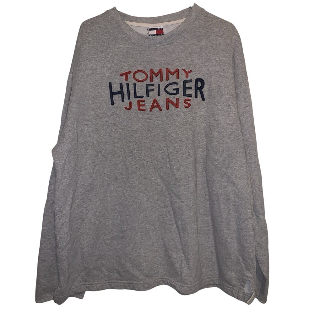 Vintage 90s Tommy Jeans Hilfiger Jeans Puff Print Sweatshirt 2XL USA